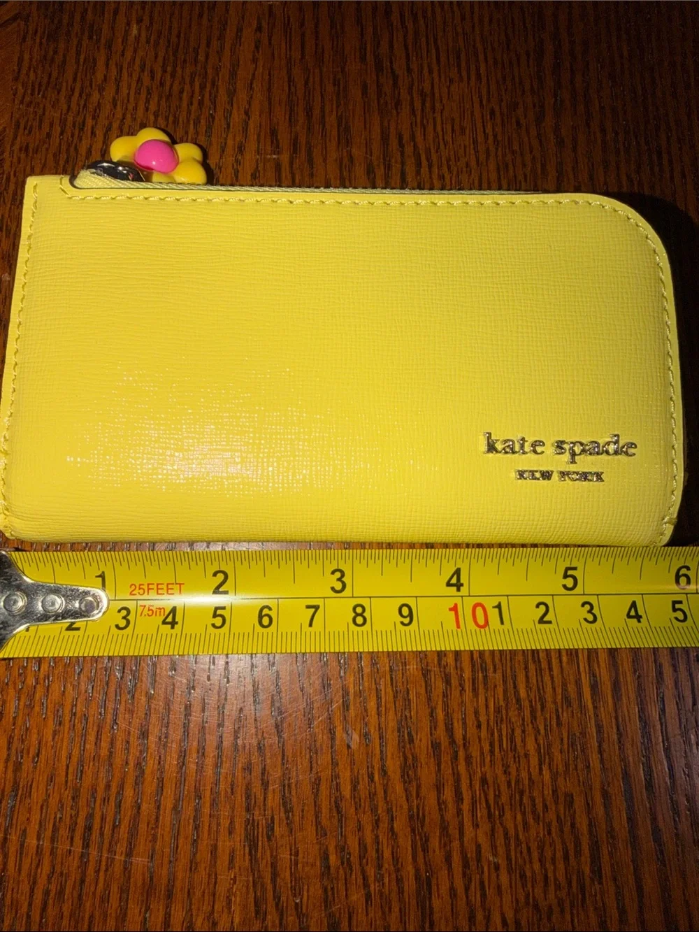 kate spade Yellow Zip Card Wallet for Kids with Pink Charm